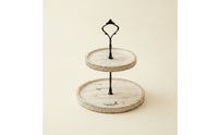 Rustic Two-Tier Dessert Stand Distressed Wooden Dessert Stand with Handle Compact Two-Tier Decorative Tray Sturdy for Hosts
