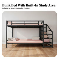 Iron Frame Bunk Bed Bed Space Saving Metal Stairway Bunk Bed Guardrails Bedroom Furniture for Students, Dormitory, Kids Room, Small Areas