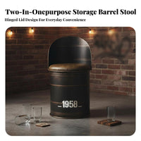 mechanical design Oil Drum Storage Stool Retro Design Barrel Furniture Distressed Finish Bistro Set Upcycled for Bar Owners, Interior Designers, Homeowners, hairstyling Shop, Restaurant, Man Cave, Patio