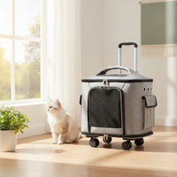 Rolling Pet Carrier Foldable Pet Carrier with Wheels Wheeled Collapsible for Cats, Travel, Vet Visits