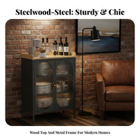 Modern Design Unrestrictedstanding Cupboard with Fluted Glass Doors Easy to Clean Fluted Door Cabinet Wide Countertop Storage Furniture Scratch Resistant Top for Homeowners, Renters, Dining Room, Kitchen, Entryway, Home Office