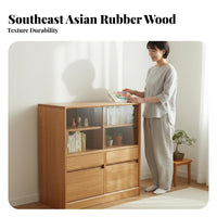 Modular Wooden Display Unit With Glass Doors Multi-Compartment Cabinet Japanese Design Bookcase for Students, Homeowners, Living Room, Bedroom