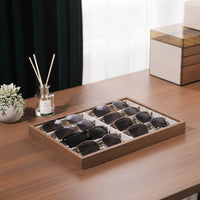 Eyeglasses Display Tray Wood-Grain Display Tray with 8 Compartments Sunglasses Organizer Soft Lined for Collectors, Dresser