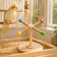 Wood Parrot Stand, Chewable Windmill Perch for Cockatiel Budgie Conure, Rotating Avian Companion Play Stand Playground