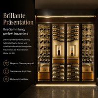 Stainless Steel Wine Cooler for 79 Bottles, Freestanding with Glass Door and LED Lighting, Low Vibration, Brushed Champagne Gold