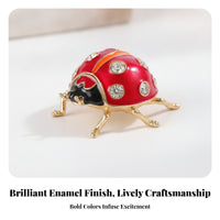 Rhinestone Spots Red Enamel Ladybug Box Collectible Ladybug Jewelry Box Gift Idea Keepsake Case Desktop Decoration