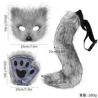 Halloween Fox Mask, Gloves, and Plush Tail Cosplay Accessory Set