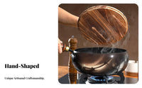 Hand Hammered Iron Pot Deep Design Uncoated Iron Milk Pan Gas and Induction Compatible Small Stir-Fry Pan with Wooden Lid for Parents, Stewing