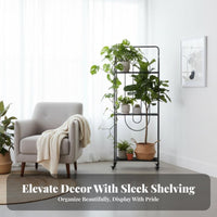 Movable with casters Tiered Plant Stand Multitier Design 4-Tier Rolling Flower Rack Space-Saving Display Shelf Anti-Rust for Gardeners, Homeowners, Apartment Dwellers, Balcony, Living Room, Indoor, Office