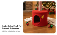 Christmas Tree Feline Perch Area Saving Holiday Cat Furniture 2-in-1 Design Pet Supplies for Cats, Kittens, Indoor, Living Room, Bedroom