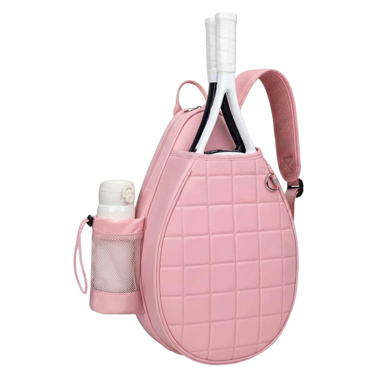 Large Capacity Tennis Racket Sling Bag Lightweight Badminton Racket Crossbody Bag Water Bottle Holder Quilted Tennis Backpack for Women