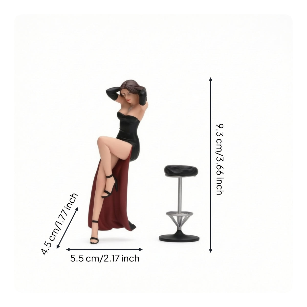 1/18 Female Figure with Stool Painted Miniature Scene Figure Miniature Stool for Display Cases, Shelves
