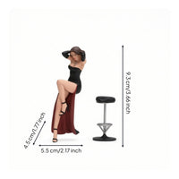 1/18 Female Figure with Stool Painted Miniature Scene Figure Miniature Stool for Display Cases, Shelves