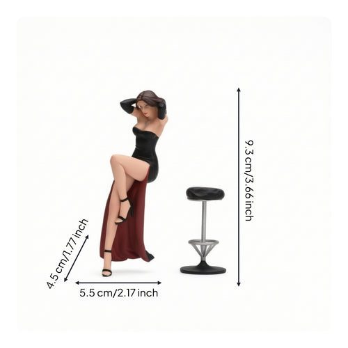 1/18 Female Figure with Stool Painted Miniature Scene Figure Miniature Stool for Display Cases, Shelves