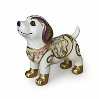 Ornate Dog Figurine Floral Dog Statue Tabletop Canine Sculpture Metallic-Finish for Collectors, Living Room, Bookshelf, Entryway, Office Desk