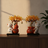 Fortune Cat with Money Tree Traditional Tabletop Decoration Compact Decor for Homeowners