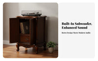 Vintage Phonograph Cabinet Built-in Subwoofer Option Gramophone Base with Drawer Multi-Functional Vinyl Record Storage Table