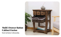 5-Drawer Organization Rattan Front Cabinet Multi-Functional Woven Front chest of drawers Multipurpose Chest of Drawers Rustic Modern aesthetic for Homeowners, Apartment Dwellers, Bedroom, Living Room, Entryway, Hallway