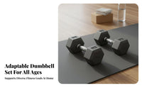 2 Pieces Anti-Roll Design Rubber Coated Hex Dumbbell Non-Slip Grip Hex Dumbbell Floor Friendly Hexagonal Hand Weight Knurled Handle for Men, Women, Students, Home Gym, Indoor Fitness