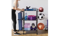 Movable Mobile Gym Equipment Rack Large Capacity Exercise Mat Rack Wheels Multi-Tier Sports Organizer Space-Saving for Fitness Room, Garage