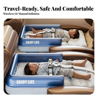 Portable Children's Inflatable Travel Bed Lightweight Train Seat Sleeper Soft & Comfortable Kids Travel Air Mattress Safety Guardrail for Toddlers, Babies, Parents, Road Trips