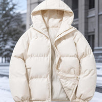 Men's Winter Hooded Puffer Jacket Loose Fit Cotton Padded Coat