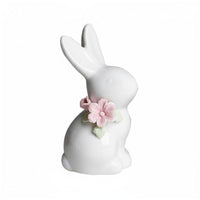Flower Wreath Feature Easter Rabbit Table Decor Holiday Gift Easter Bunny Statue Cute Design for Tabletop, Desktop