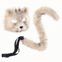 2 Pieces Cat Face Covering with Tail Adjustable Tail with Belt Easy-to-Wear Costume Accessories Set for Cosplayers