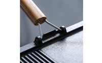 Pre-Seasoned, Cast iron cooking surface Pan with Wooden Handle, Heavy-Duty, Split Griddle Pan, for Camping, Home Chefs