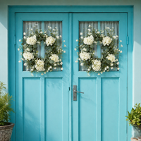 Hydrangea Door Wreath for Front Door, Artificial Matte Green with Berry Accents, Traditional Wall Decor, Low Maintenance All Year