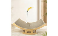 Corrugated Cat Scratcher Rocker Rocking Cat Rocker with Feather Toy Wooden Pet Furniture Curved for Cats, Kittens, Living Room, Bedroom