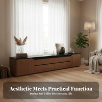 2 Pieces Rounded Corner media unit media unit media unit console and Coffee Table Retro design TV stand including Storage Cabinets Modern Minimalist Design Living Room Set for Bedroom