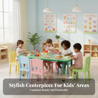 8 Pieces Rectangular Children's Activity Table Adjustable Height School Table Classroom Furniture Solid Wood Structure Fireproof Board Suitable for Preschool Early Education Center Daycare Home Playroom
