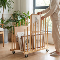 Wooden Painting Board Rack with Wheels Slotted Art Storage Rack with Wheels Space-Saving Portable for Painters