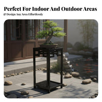 Chinese Design Tall Two-Tier Flower Rack Indoor & Outdoor Use 2-Tier Pot Holder Anti-Rust Plant Stand Heavy-Duty for Gardeners, Homeowners, Balcony, Garden, Living Room, Bedroom