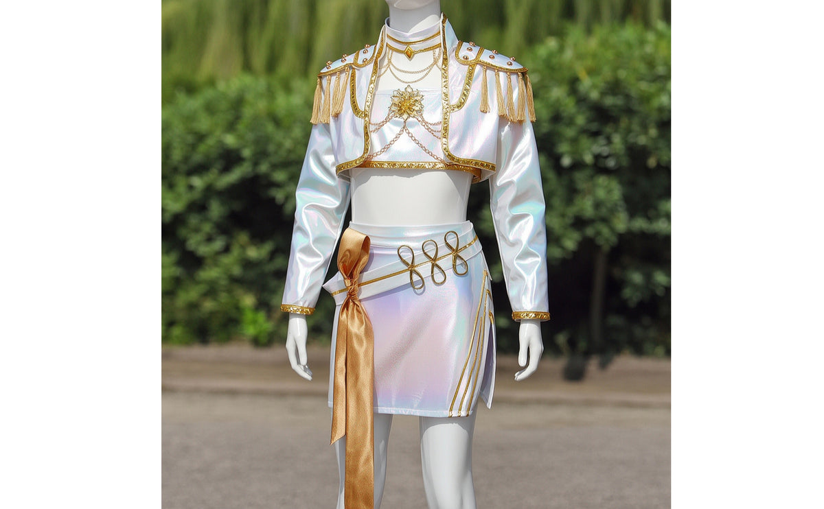 Iridescent Idol Outfit Holographic Cosplay Costume Long-Sleeve Performance Costume with Belt Vibrant for Conventions