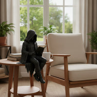 Dark Cloaked Figure Statue Sturdy Sitting Statue Creepy Shelf Sitter Spooky for Display Cabinet