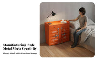 Manufacturing-inspired design Shipping Container Nightstand Distressed Finish Shipping Container End Table Retro Design Storage Cabinet long-lasting Construction for Apartment Dwellers, Homeowners, Bedroom, Living Room, Office, Garage