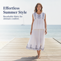 Matisse's Coast French Vintage Nautical Embroidered Floral Two-Piece Set for Women