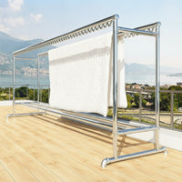 Double Rod Clothesline Rack Stainless Steel Clothesline Rack with Wheels Height Adjustable for Laundry Room, Balcony, Patio
