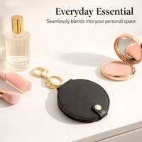 Round Compact Makeup Mirror Double Sided with Magnifying Folding Travel Leather Cover, Handbag Essentials Lightweight Gift for Women Students