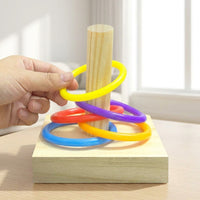 Parrot Toy Hoop Stacker Bird Training Set with Multicolored Hoops, Wooden Freestanding Puzzle Toy For Pet Bird, Small Parrot and Cockatiel