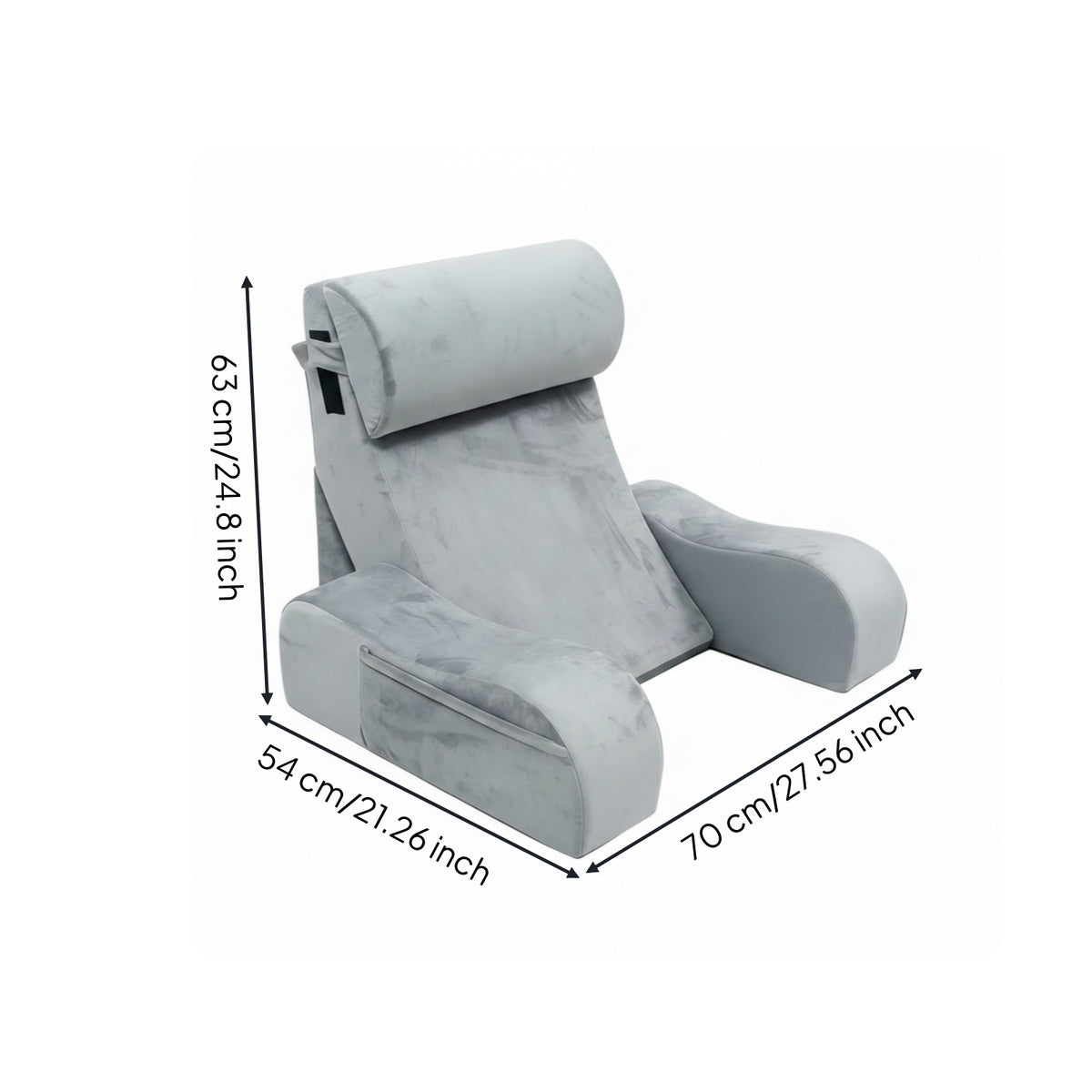 Oversized Bed Backrest Pillow Gray Synthetic Cover Household & Relaxation Item Reading Support Pillow