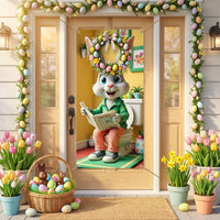 Easter Door Cover Festive Atmosphere Happy Easter Hanging Banner Bright Print Spring Celebration Porch Sign for Families, Homeowners, Home Entrance