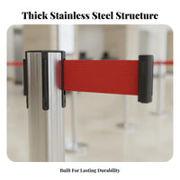Retractable Belt Stanchion Heavy-Duty Base Retractable Belt Barrier Sturdy Construction Stainless Steel Queue Pole for Airports, Hotels, Retail Stores