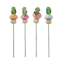 4 Pieces Fungus Stake with Frog Fluorescent Frog Garden Stake Fungus Ornament Whimsical Unique for Gardeners, Fairy Gardens