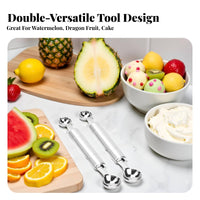Stainless Steel Fruit Baller Multi-Functional Double-Ended Melon Baller Food Grade Double-Ended Fruit Baller for Chefs, Dessert Making, Garnishing