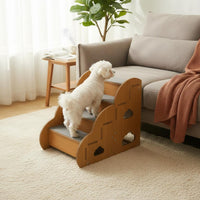 Wooden Pet Stairs Sturdy Construction 4-Step Pet Stairs Smoothly Polished Wood Cat Climbing Steps for Short-Legged Breeds, Cats, Bedside, Sofa, Couch