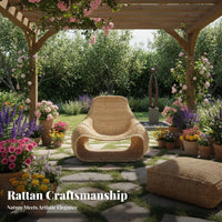 Minimalist Design Low-Profile Woven Chair Weather-Resistant Woven Scoop Armchair Breathable Weave Seating Furniture Handwoven for Adults, Homeowners, Book Lovers, Balcony, Garden, Sunroom, Lounge Area