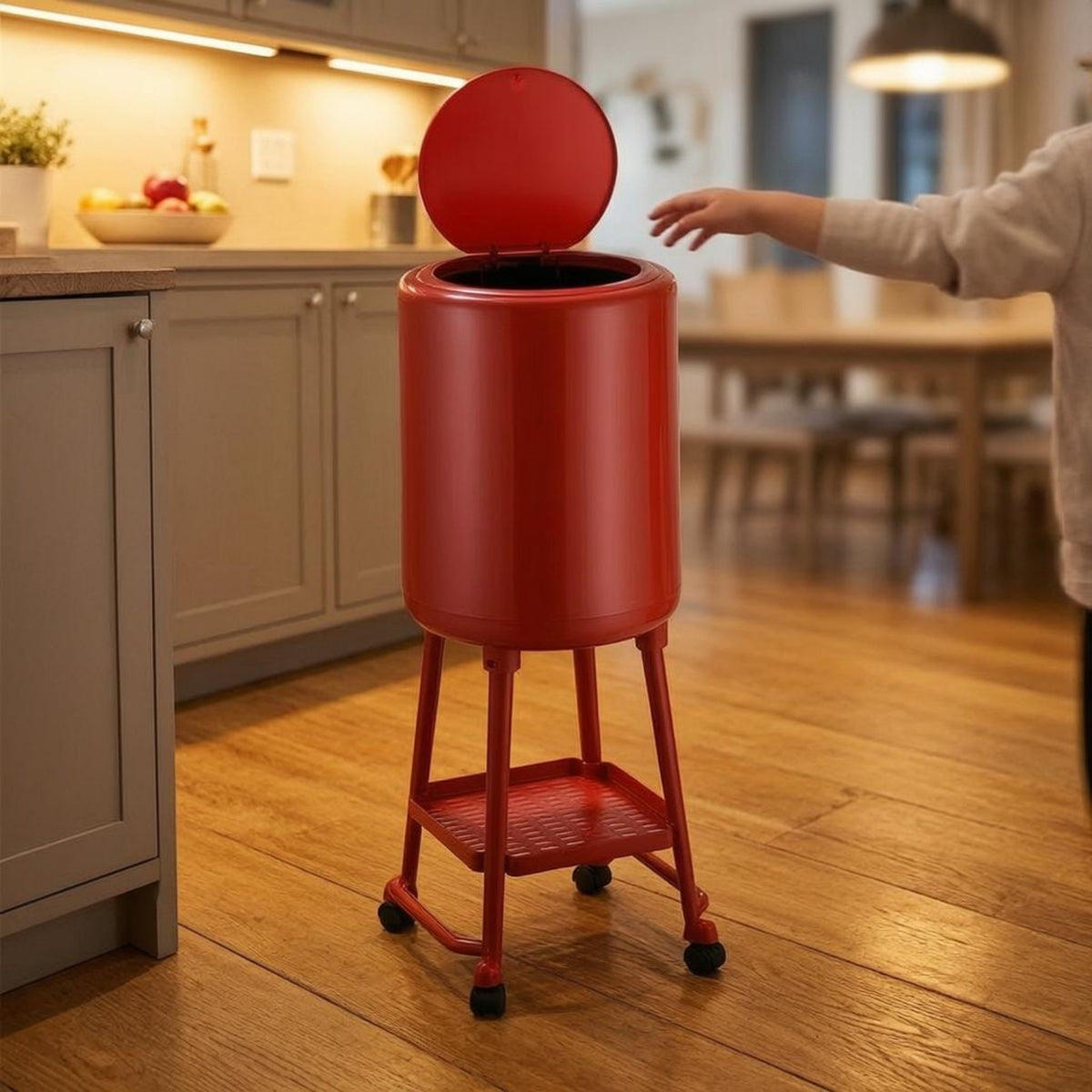 Elevated Waste Bin 12 L Rolling Waste Bin Household Storage Caster Wheels Cylindrical